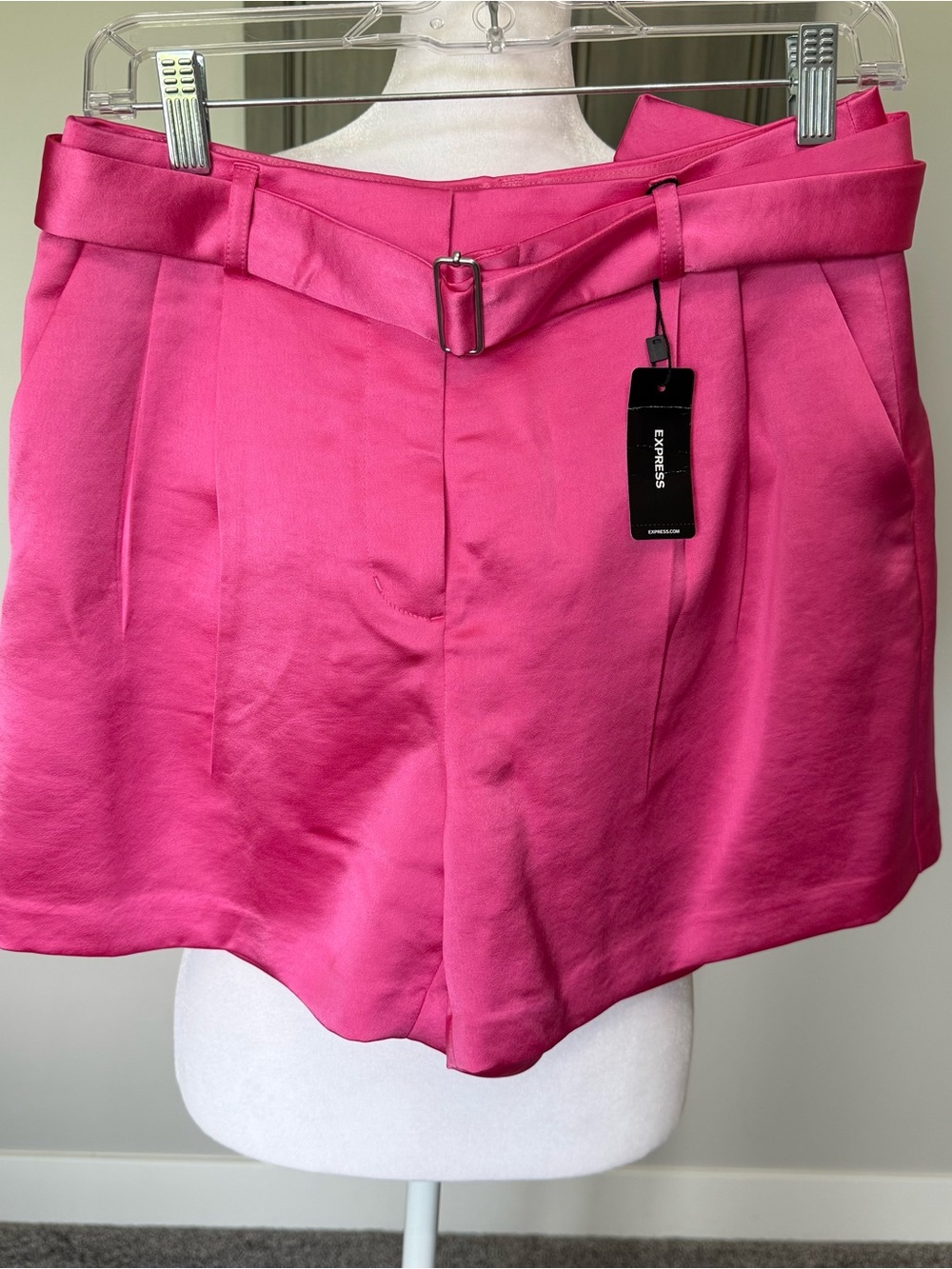 NWT Express Women's High-Waist Belted Shorts in Hot Pink